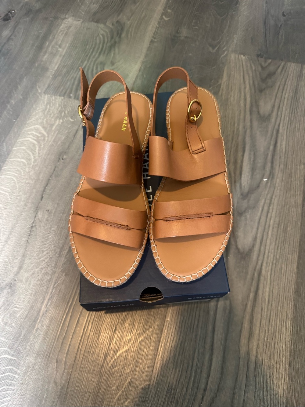 Cole Haan Tan Leather Slingback Espadrille Sandals